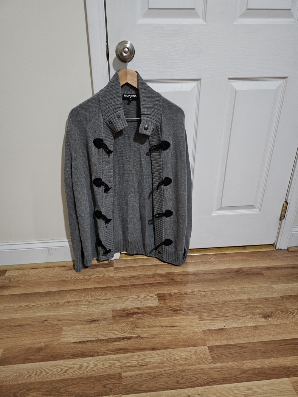 Express Men's Gray Shawl Collar Cardigan with Toggle Closures
